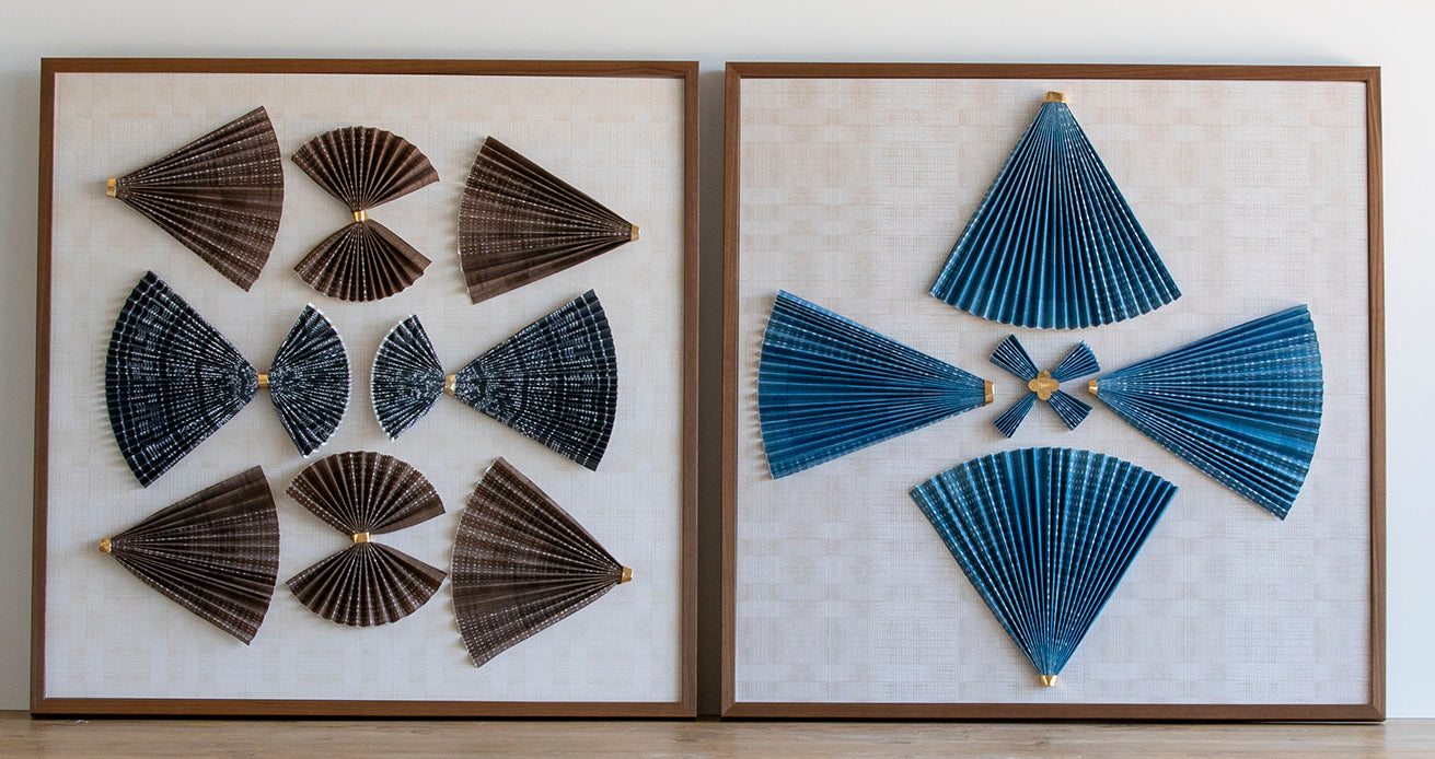 Navy blue pleated fan abstract